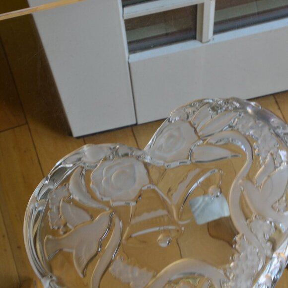 Mikasa Etched Glass Heart Wedding Anniversary Dish Bowl Bells Doves Rose Crystal - Picture 9 of 10